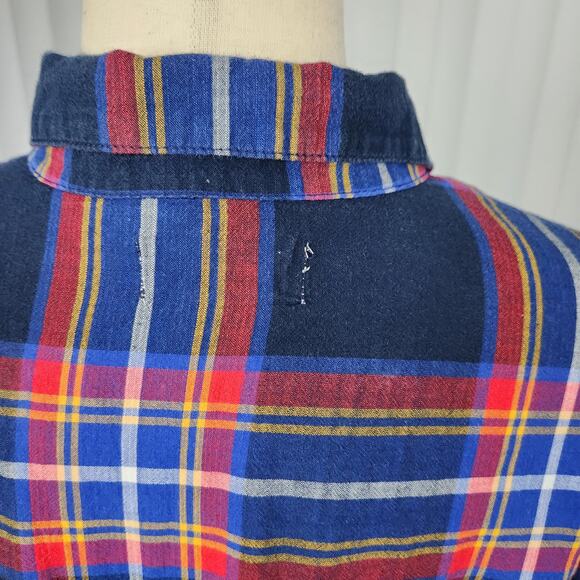 Old Navy Classic Boyfriend Henley Popover Top Shirt in Navy Tartan Size Large - Picture 10 of 10